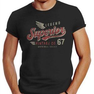 Neverless Mens Vintage Retro Lettering Superior Legend Wings T-Shirt